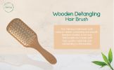 Natural Wooden Detangling Hair Brush - Eco-Friendly Bamboo Bristles & Cushion Scalp Massage Brush for All Hair Types, Prevents Static & Breakage