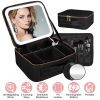 Travel Makeup Bag with LED Mirror Makeup Case Organizer with 3 Light Colors Adjustable Dividers Brush Holder Magnifying Mirror Dimmable USB Rechargeab