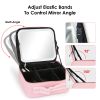 Travel Makeup Bag with LED Mirror Makeup Case Organizer with 3 Light Colors Adjustable Dividers Brush Holder Magnifying Mirror Dimmable USB Rechargeab