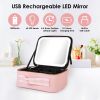Travel Makeup Bag with LED Mirror Makeup Case Organizer with 3 Light Colors Adjustable Dividers Brush Holder Magnifying Mirror Dimmable USB Rechargeab