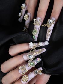 2026 Gothic charm finely crafted wearable nails, Valentine's Day medium square press-on false nail set, handcrafted false nail pieces (size: L)