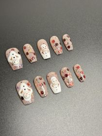2026 Gothic charm finely crafted wearable nails, Valentine's Day short square press-on false nail set, handcrafted false nail pieces (size: S)
