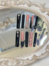 2026 Gothic charm finely crafted wearable nails, Valentine's Day long square press-on false nail set, hand-made false nail pieces (size: L)