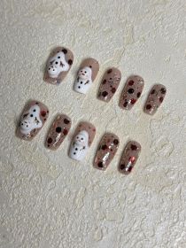2026 Gothic charm finely crafted wearable nails, Valentine's Day short square press-on false nail set, handcrafted false nail pieces (size: L)