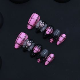 2026 Gothic Charm Press-on Nails, Valentine's Day Short Almond-shaped Press-on False Nail Set. Handcrafted False Nail Tips (size: S)