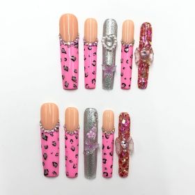 2026 Gothic charm exquisitely crafted wearable nails, Valentine's Day long square press-on false nail set, hand-made false nail pieces (size: L)
