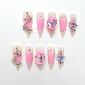 2026 Gothic Charm Press-on Nails, Valentine's Day Medium Almond-shaped Press-on False Nail Set. Handmade false nail pieces (size: L)
