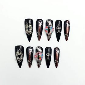 2026 Gothic Charm Press-on Nails, Valentine's Day Medium Almond-shaped Press-on False Nails Set. Handmade False Nail Tips (size: L)