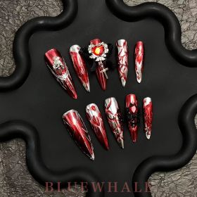 2026 Gothic Charm Press-on Nails, Valentine's Day Long Almond-shaped Press-on False Nails Set, Handmade False Nail Tips (size: M)