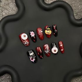 2026 Gothic Charm Wearable Nails, Valentine's Day Short Almond-shaped Press-on False Nail Set. Handmade False Nail Tips (size: M)