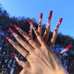 2026 Gothic charm finely crafted wearable nails, Valentine's Day long square press-on false nail set, handcrafted false nail pieces (size: S)