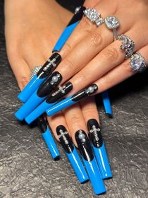 2026 Gothic charm exquisitely crafted wearable nails, Valentine's Day long square press-on false nail set, handcrafted false nail pieces (size: S)