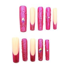 2026 Gothic charm meticulously crafted wearable nails, Valentine's Day long square press-on false nail set, handcrafted false nail pieces (size: S)