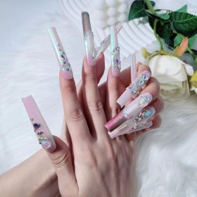 2026 Gothic Charm Finely Crafted Wearable Nails - Valentine's Day Long Square Press-on Fake Nail Set. Handmade Fake Nail Plates (size: L)