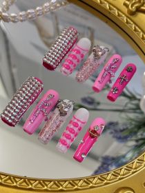 2026 Gothic Charm Exquisitely Crafted Wearable Nails â€“ Valentine's Day Long Square Press-on Fake Nail Set. Handmade fake nail pieces (size: M)