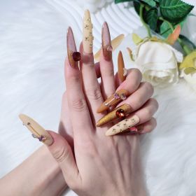 2026 Gothic Charm Finely Crafted Wearable Nails - Valentine's Day Long Oval Press-on Fake Nail Set. Handmade Fake Nail Plates (size: M)