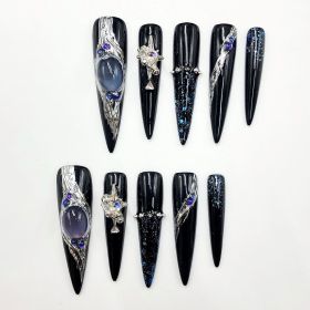 2026 Gothic Charm Wearable Nails, Valentine's Day Long Almond-shaped Press-on False Nails Set, Handmade False Nail Tips (size: M)