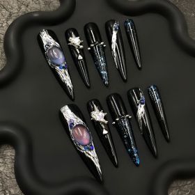 2026 Gothic Charm Wearable Nails, Valentine's Day Long Almond-shaped Press-on False Nails Set, Handmade False Nail Tips (size: L)