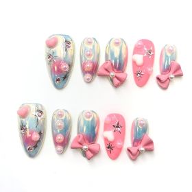 2026 Gothic Charm Press-on Nails, Valentine's Day Short Almond-shaped Press-on Fake Nail Set. Handmade fake nail pieces (size: L)