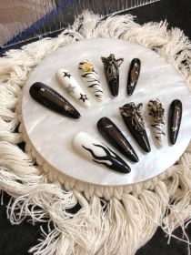 2026 Gothic Charm Wearable Nails – Valentine's Day Long Almond-Shaped Press-On False Nail Set. Handmade false nail pieces (size: L)