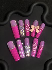 2026 Gothic charm meticulously crafted wearable nails - Valentine's Day long square press-on false nail set. Handmade false nail pieces (size: L)
