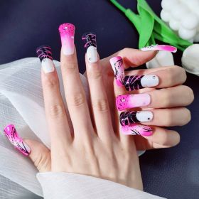 2026 Gothic charm finely crafted wearable nails, Valentine's Day long duck-bill press-on false nail set, handcrafted false nail pieces (size: L)