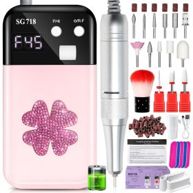 Nail Drill, Portable Electric Nail File 45000RPM, Rechargeable Nail Drill Professional with Bits & Base, for Acrylic Gel Nails, E-File Machine (Color: Pink)