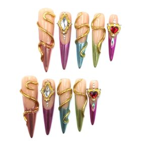 2026 Gothic-style charming wearable nails, Valentine's Day long almond-shaped press-on false nail set, handcrafted false nail pieces (size: L)