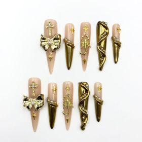 2026 Gothic-style charming press-on nails, Valentine's Day long almond-shaped press-on false nail set, handcrafted false nail pieces (size: S)