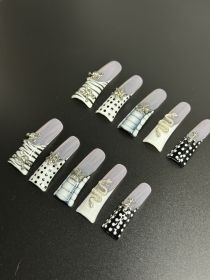 2026 Gothic charm meticulously crafted wearable nails, Valentine's Day long duck-bill shaped press-on false nail set, handcrafted false nail pieces (size: L)