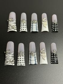 2026 Gothic charm meticulously crafted wearable nails, Valentine's Day long duck-bill shaped press-on false nail set, handcrafted false nail pieces (size: S)