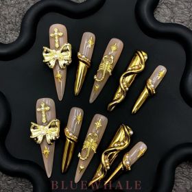 2026 Gothic-style charming press-on nails, Valentine's Day long almond-shaped press-on false nail set, handcrafted false nail pieces (size: L)