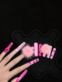2026 Gothic charm carefully crafted wearable nails, Valentine's Day long square press-on false nail set, hand-made false nail pieces (size: M)