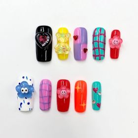 2026 Gothic charm carefully crafted wearable nails, Valentine's Day short square press-on false nail set, hand-made false nail pieces (size: S)