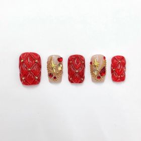 2026 Gothic charm exquisitely crafted wearable nails, Valentine's Day short square press-on false nail set, hand-made false nail pieces (size: L)