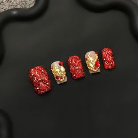 2026 Gothic charm exquisitely crafted wearable nails, Valentine's Day short square press-on false nail set, hand-made false nail pieces (size: M)