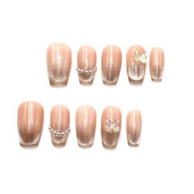 2026 Gothic charm meticulously crafted wearable nails, Valentine's Day short square press-on false nail set, handcrafted false nail pieces (size: L)