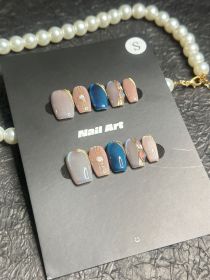 2026 Gothic charm finely crafted wearable nails, Valentine's Day short square press-on false nail set, hand-made false nail pieces (size: M)
