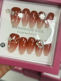 2026 Gothic Charm Finely Crafted Wearable Nails - Valentine's Day Short Oval Press-on Fake Nail Set. Handmade Fake Nail Plates (size: S)
