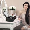 Travel Makeup Bag with LED Mirror Makeup Case Organizer with 3 Light Colors Adjustable Dividers Brush Holder Magnifying Mirror Dimmable USB Rechargeab
