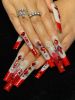2026 Gothic charm finely crafted wearable nails, Valentine's Day long square press-on false nail set, handcrafted false nail pieces