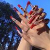 2026 Gothic charm finely crafted wearable nails, Valentine's Day long square press-on false nail set, handcrafted false nail pieces